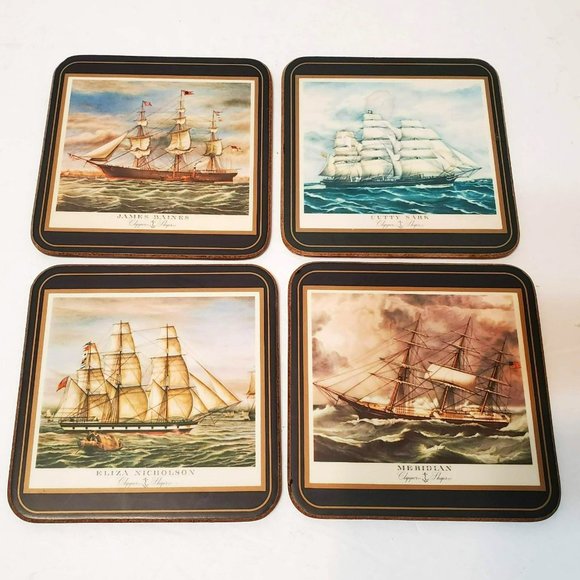 Pimpernel Coaster Set of 4, Clipper Ships, Cork Back, Yachts Nautical England - Picture 1 of 8
